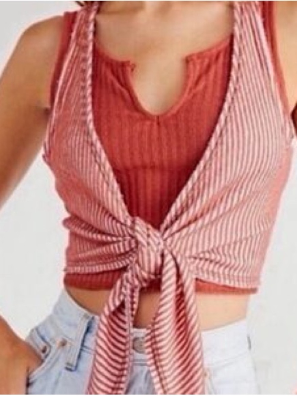 Free People Rust Striped Tie-Front Camisole